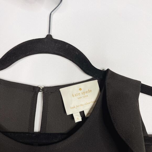 Kate Spade Small S Black Ruffled Crepe Cold Shoulder Dress LBD Cocktail Shift - Picture 8 of 12